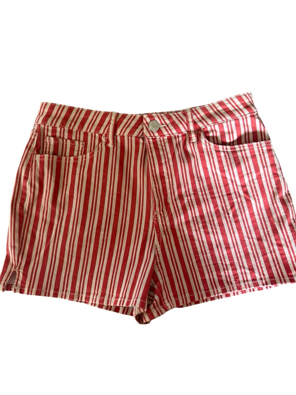 SO Juniors High Rise Red White Striped Shortie Shorts Size 13 31W Summer